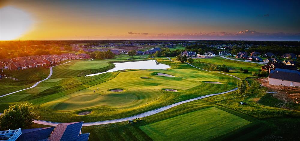 Golf course fairway at golden hour
